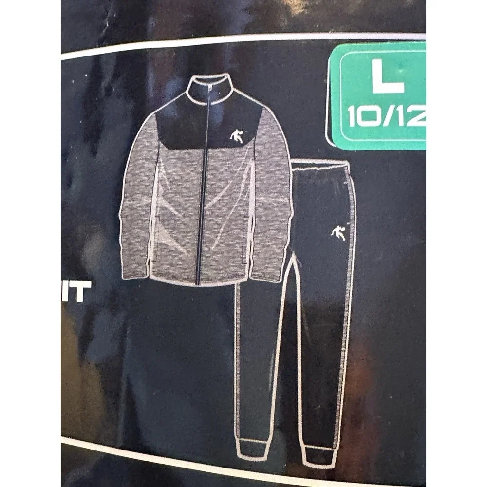 And 1 Boys 2 Piece Track Suit Black Charcoal Gray Zip Up Jacket / Pants L 10/12